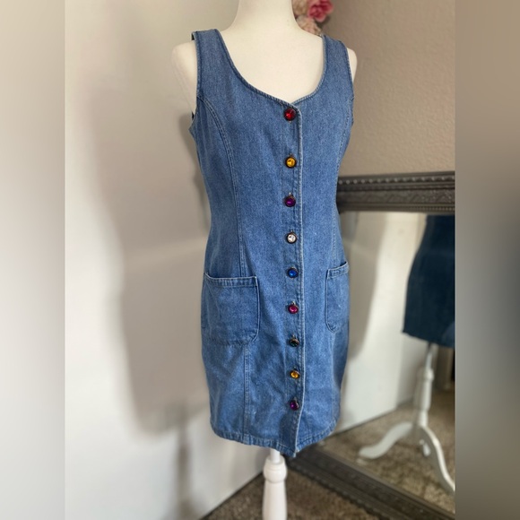 Vintage GOLD RUSH Denim Dress Jewel Buttons Size Medium - Picture 17 of 17